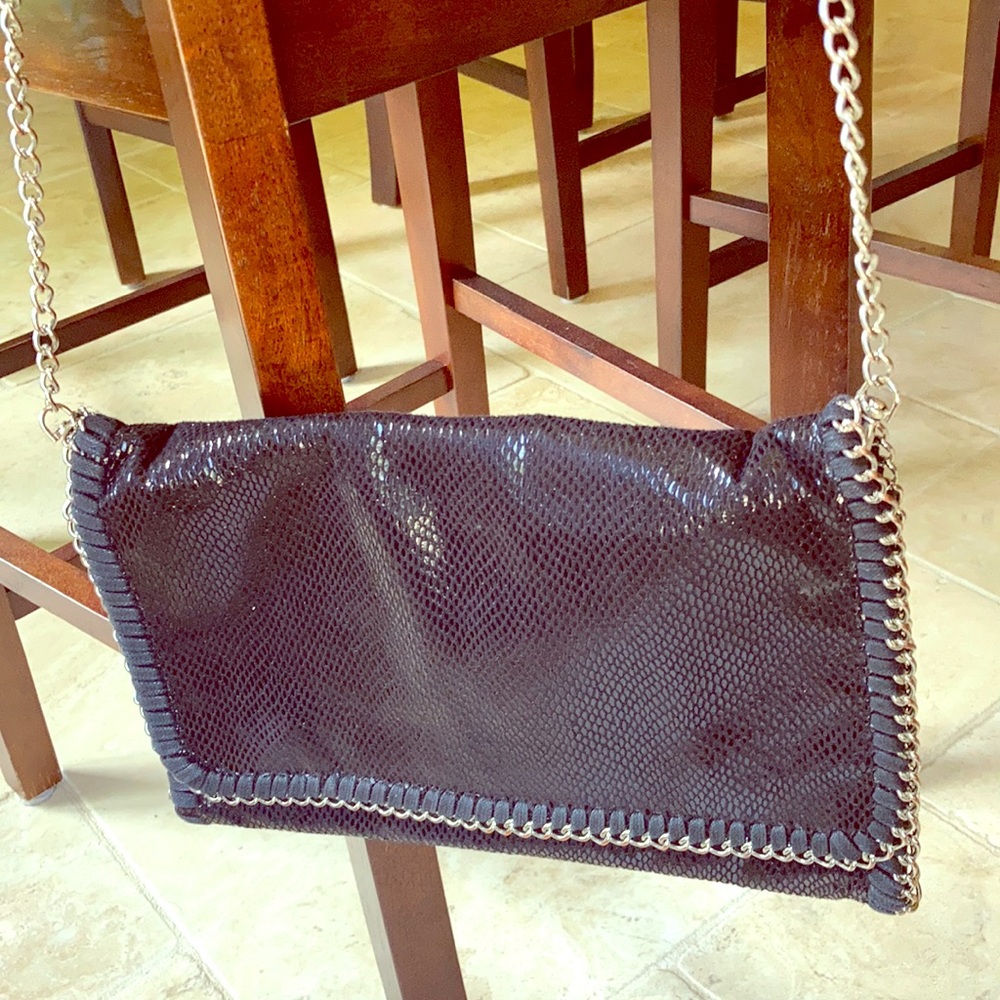 Black snake skin look clutch crossbody bag